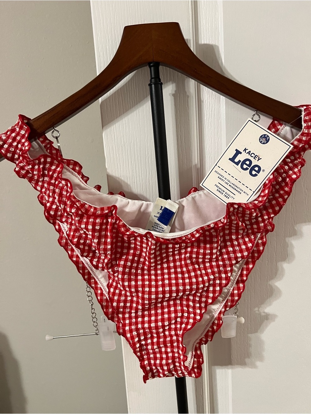 Lee Red Gingham Ruffle Bikini Bottom - Women Swim